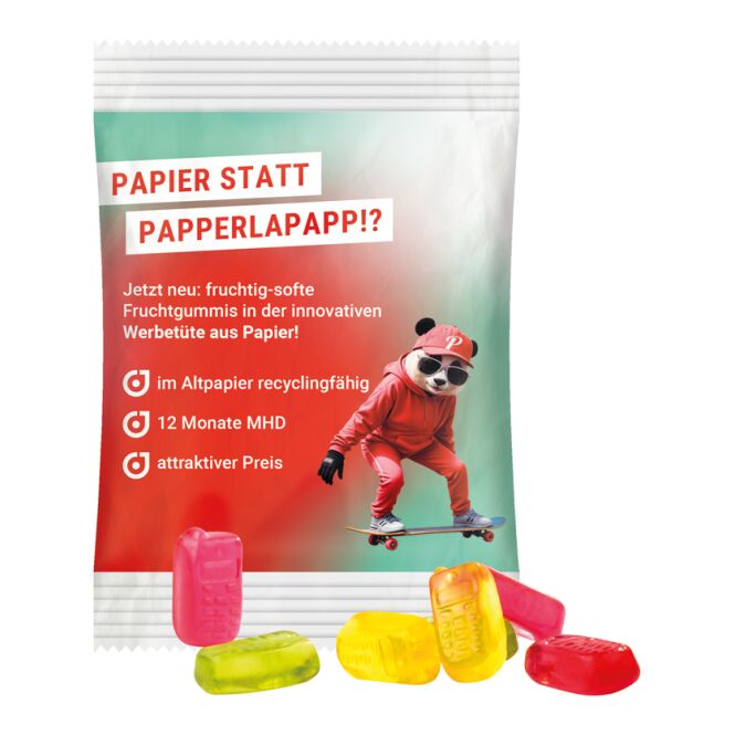Streuartikel Trolli Fruchtgummi Standardformen – weiss – mit Logo bedruckt 15 g für den professionellen Einsatz auf Messen und Events