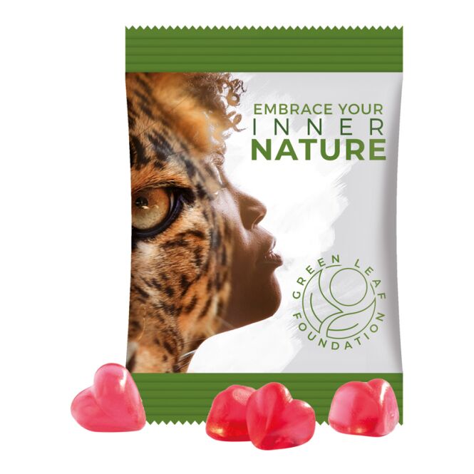 Streuartikel Trolli Fruchtgummi Standardformen – fruchtig – mit individuellem Etikett 15 g für Messen und Events an potenzielle Kunden