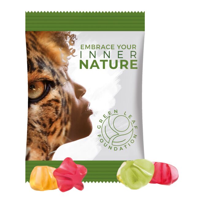 Streuartikel Trolli Fruchtgummi Standardformen – fruchtige mischung – mit Werbeaufdruck 15 g für Messen und Events an potenzielle Kunden