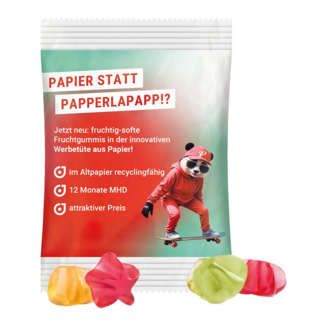 Streuartikel Trolli Fruchtgummi Standardformen – weiss – mit Logo bedruckt 15 g für Messen und Events an potenzielle Kunden als giveaway