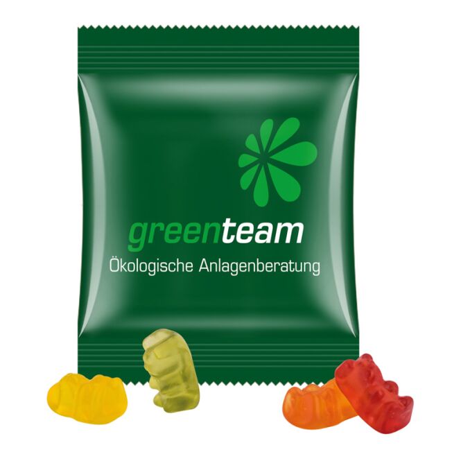 Streuartikel Trolli vegane Fruchtgummi Bärchen – weiss – mit Logo bedruckt 12 g ideal als Werbemittel für Messen und Kunden an Events