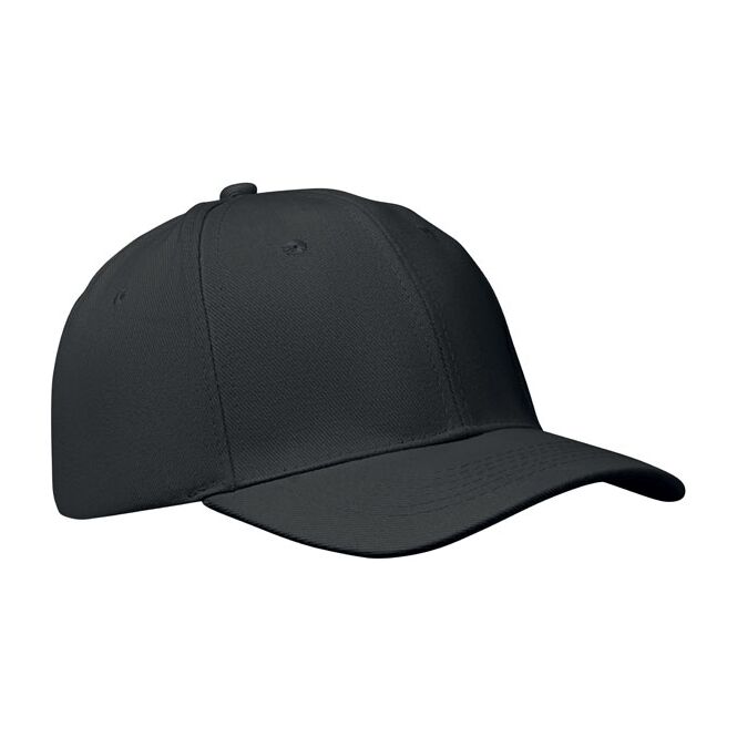 Kundengeschenk 6-Panel-Baseball-Cap – schwarz – mit Logo bedruckt in Größe 7 1/4 aus Baumwolle für Messen & Promotion