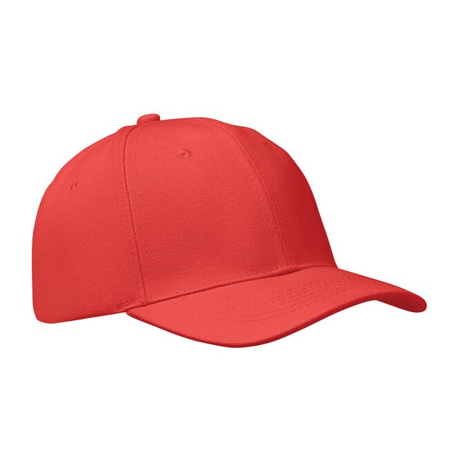 Werbeartikel 6-Panel-Baseball-Cap – rot – mit Logo bedruckt für Messen & Promotion in Größe 7 1/4 aus gebürsteter Baumwolle