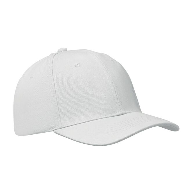 Firmengeschenk 6-Panel-Baseball-Cap aus gebürsteter Baumwolle – weiss – mit Logo bedruckt für Messen & Promotion