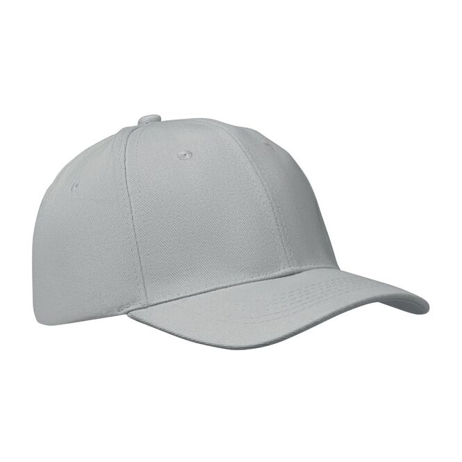 Firmengeschenk 6-Panel-Baseball-Cap aus Baumwolle – grau – mit Logo bedruckt für Messen & Promotion in Größe 7 1/4