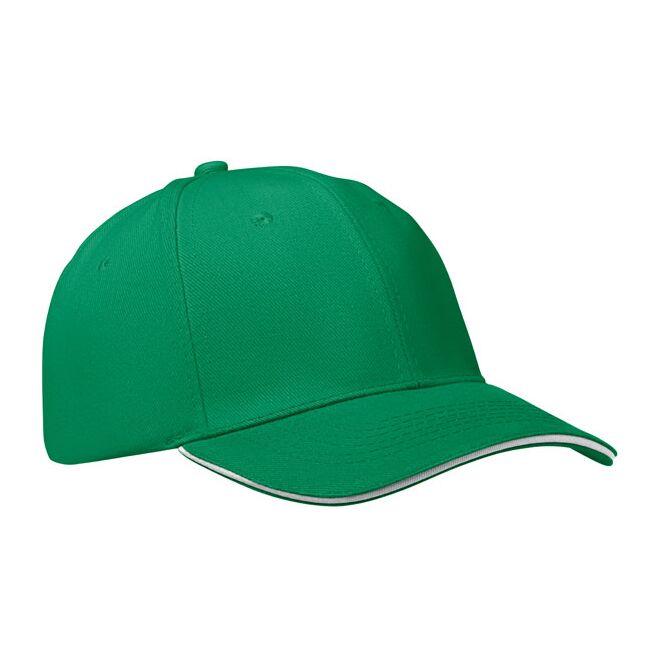 Werbeartikel Baseball-Cap 6-Panel – präriegrün/weiss – mit Logo bedruckt für Messen & Promotion