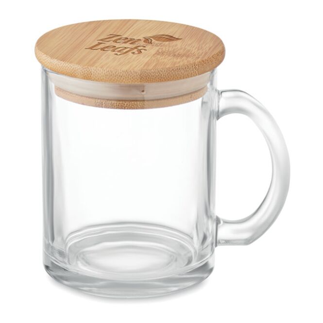 Werbeartikel Kaffeebecher aus recyceltem Glas – weiss – mit Logo bedruckt 300 ml nachhaltiges Firmengeschenk für die Büroküche