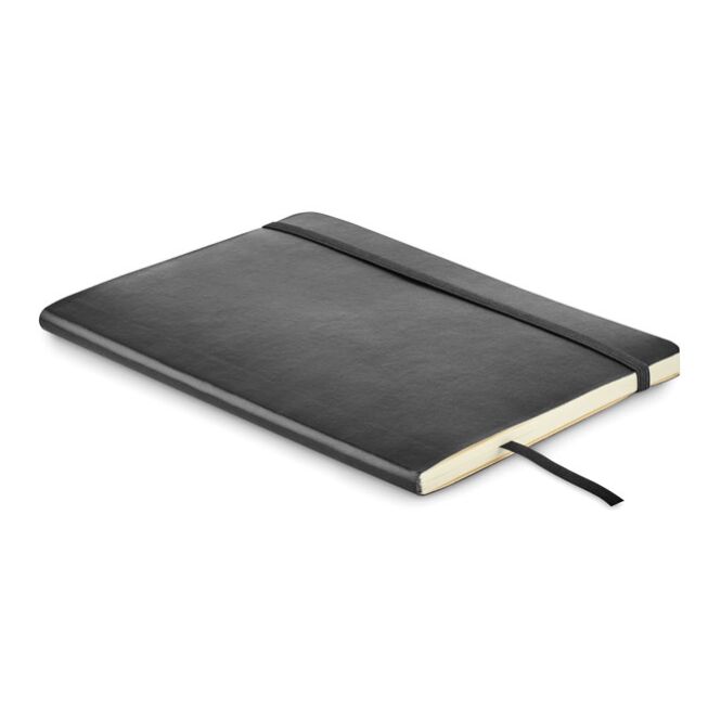 Firmengeschenk Notizbuch DIN A5 – schwarz – mit individuellem Werbedruck 81% recyceltes Polyester 160 Seiten nachhaltiges Journal