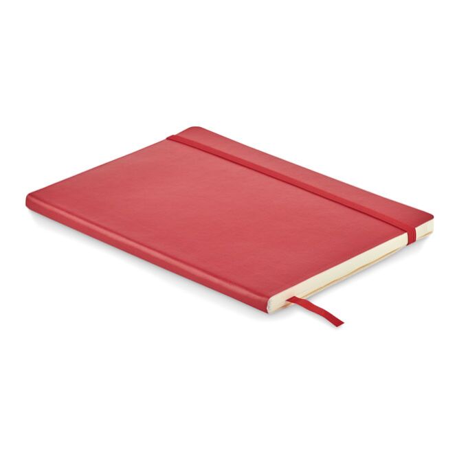 Firmengeschenk Notizbuch DIN A5 – rot – mit Logo bedruckt 81% recyceltes Polyester 160 Seiten nachhaltiges Journal für CSR-Promotions