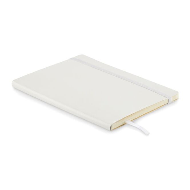Firmengeschenk Notizbuch DIN A5 – weiss – mit individuellem Werbedruck 81% rPET Softcover 80 Blatt liniertes nachhaltiges Journal