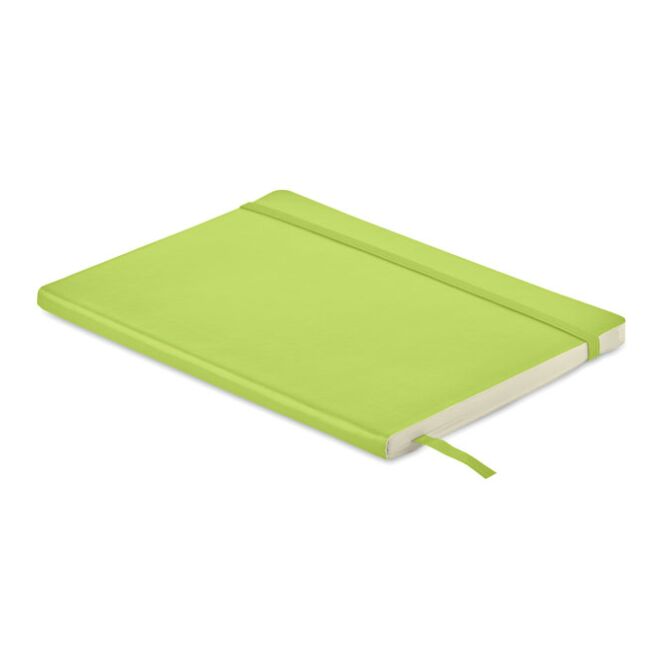 Mitarbeitergeschenk Notizbuch DIN A5 recycelt – limette – mit individuellem Werbedruck 81% rPET 80 Blatt nachhaltiges Journal