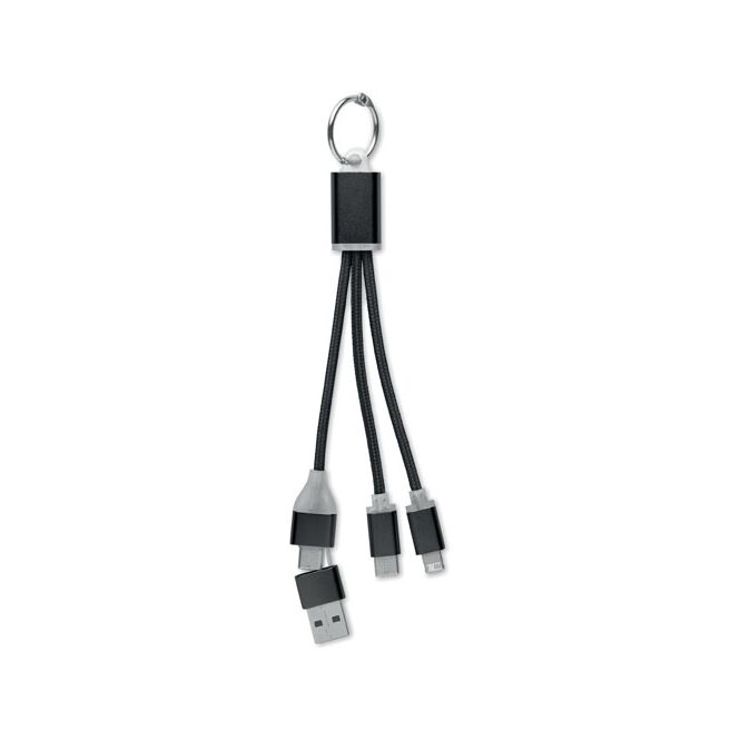 Streuartikel 4in1 Ladekabel Typ-C – schwarz – mit Logo bedruckt für Technik-Messen und den Büroalltag