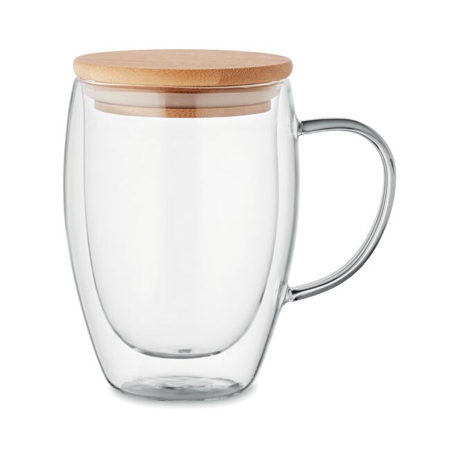 Firmengeschenk Glastasse Borosilikatglas – weiss – mit Logodruck 300 ml nachhaltig für das Mitarbeiter-Onboarding