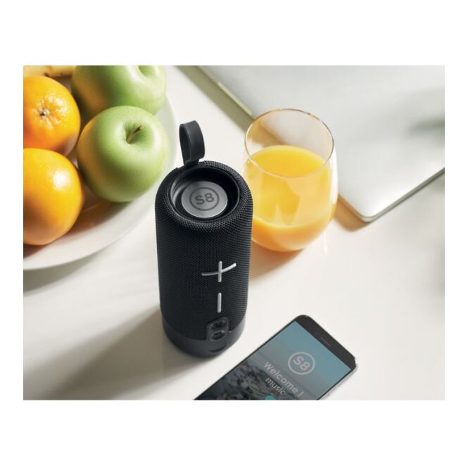 Kundengeschenk Bluetooth Lautsprecher Wireless 2x5W – schwarz – mit Logo bedruckt 1200 mAh Akku für das Homeoffice