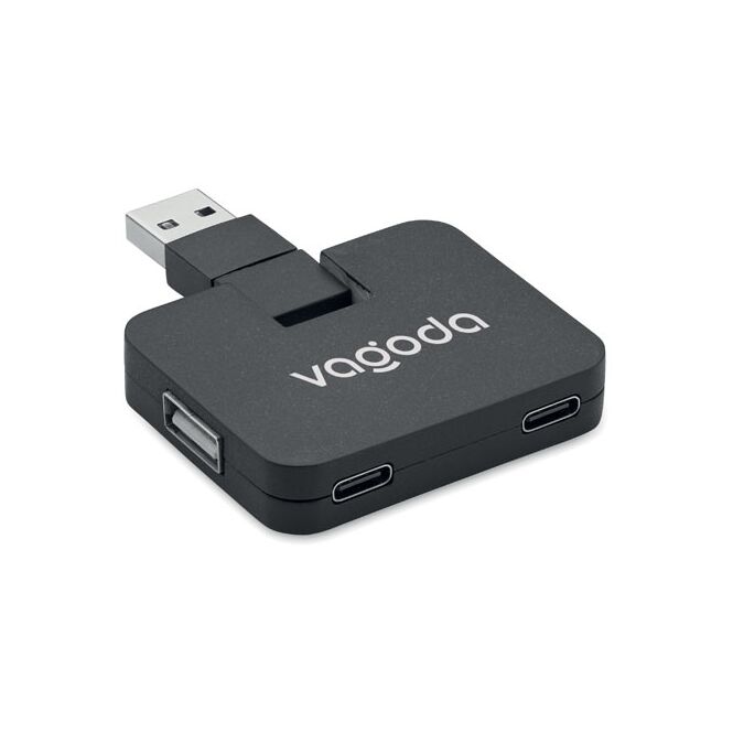 Firmengeschenk 4 Port USB Hub 2.0 – schwarz – mit Logo bedruckt für die Büroausstattung und das Homeoffice