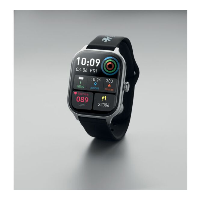 Premium-Werbeartikel Armbanduhr Fitness Smart Watch 4.0 – silber – mit Logo bedruckt Zinklegierung Touch-LCD eleganter Zeitmesser