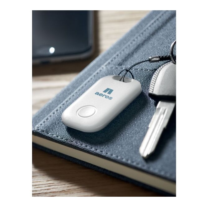 Werbeartikel Smart Locator Apple Find My – weiss – mit Logo bedruckt als technisches Giveaway für Technik-Messen und den Büroalltag