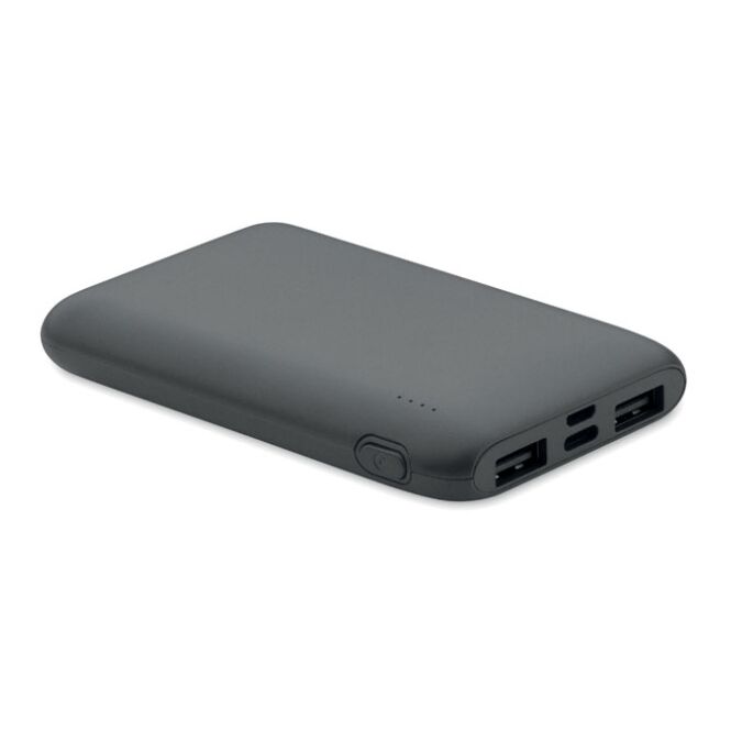 Premium-Werbeartikel Powerbank 5000 mAh – dunkelgrau – mit Logo bedruckt nachhaltig 5000 mAh USB-C für das Mitarbeiter-Onboarding
