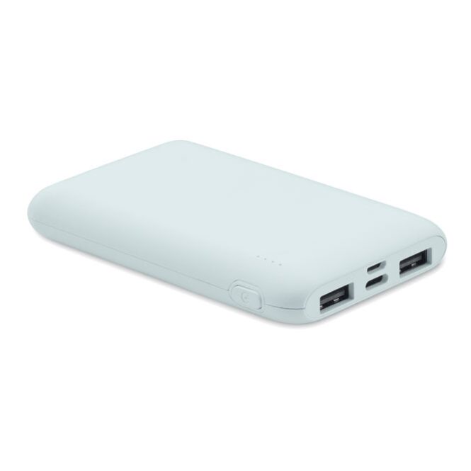 Werbeartikel Powerbank 5000 mAh – himmelblau – mit Logo bedruckt nachhaltig mit USB-C für den Büroalltag