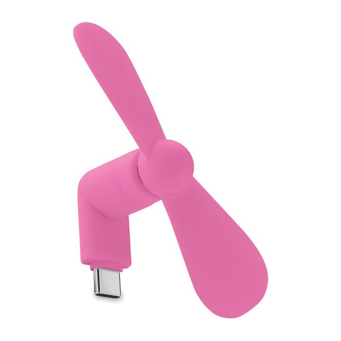 Werbeartikel Smartphone-Ventilator – fuchsia – mit Logo bedruckt, USB Typ-C, aus TPE, kompakter Mini-Lüfter für Messen & Events
