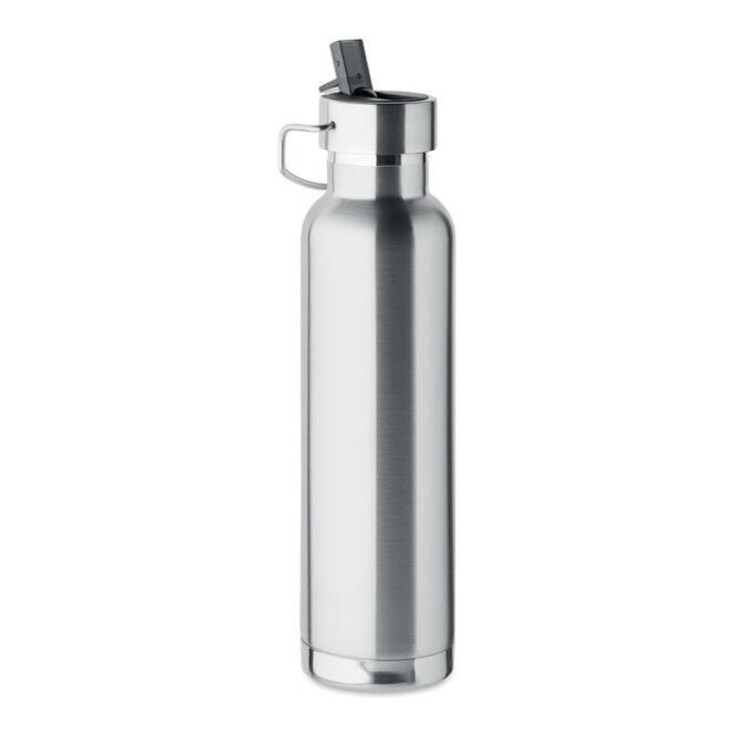 Mitarbeitergeschenk Trinkflasche 660ml – mattsilber – mit Logo bedruckt, 90% recycelter Edelstahl, vakuumisoliert, nachhaltige Mehrwegflasche