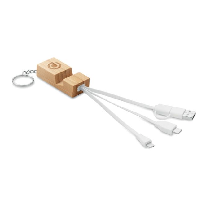 Werbeartikel Smartphone-Halter aus Bambus – holzfarben – mit Logo bedruckt nachhaltiges 2-in-1 Gadget mit Typ-C & USB-A für den Büroalltag