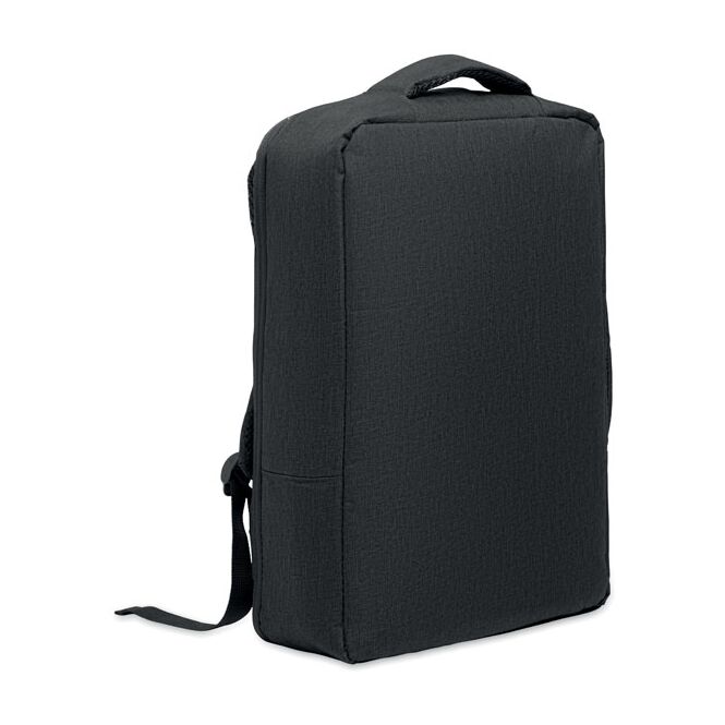 Mitarbeitergeschenk 15 Zoll Laptop-Rucksack aus rpet – schwarz – mit Logo bedruckt für das Mitarbeiter-Onboarding