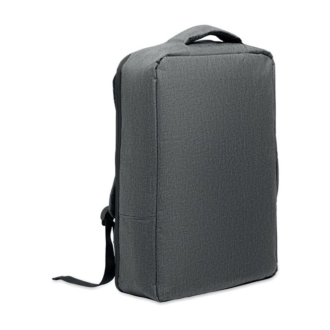 Mitarbeitergeschenk 15 Zoll Laptop-Rucksack aus nachhaltigem rPET – dunkelgrau – mit Logo bedruckt für das Mitarbeiter-Onboarding