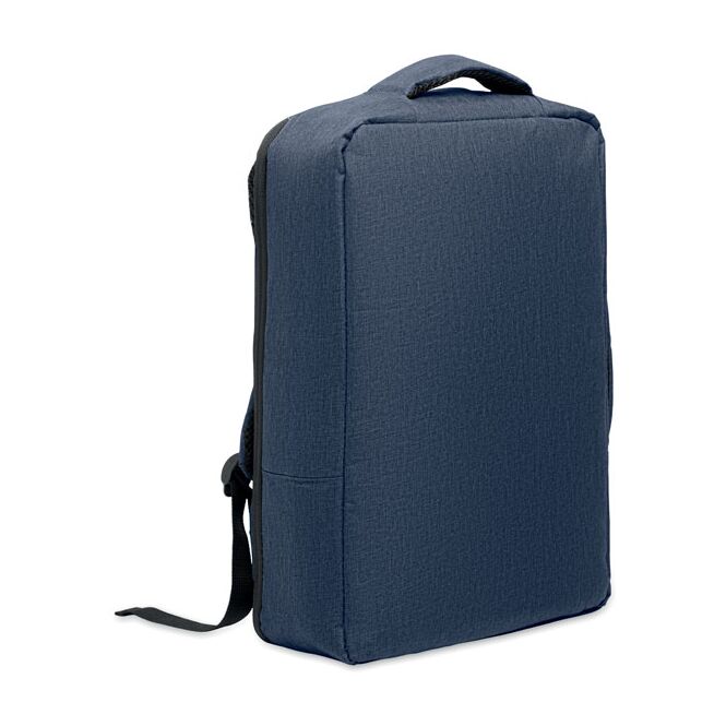 Firmengeschenk 15 Zoll Laptop-Rucksack – marineblau – mit Logo bedruckt aus nachhaltigem rPET für das Mitarbeiter-Onboarding