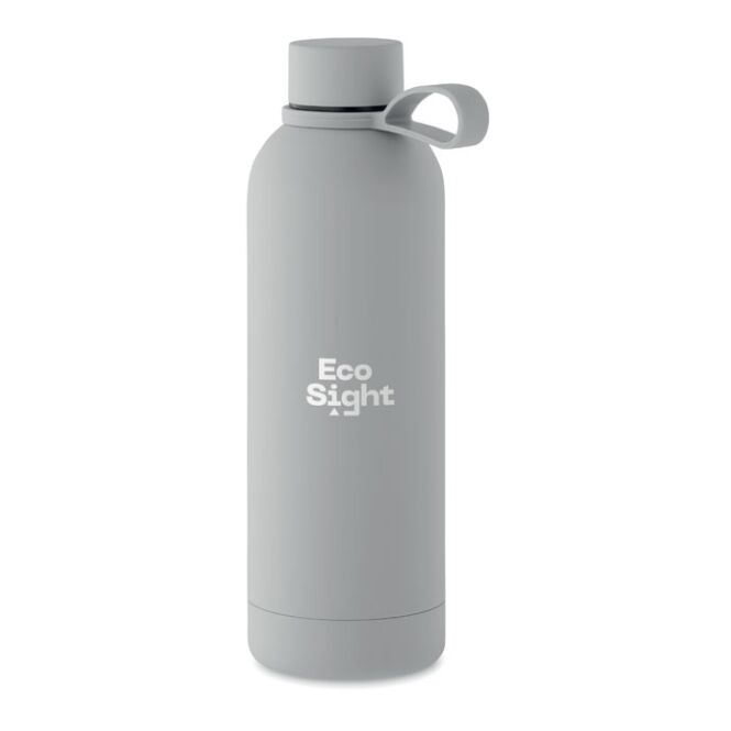 Mitarbeitergeschenk Trinkflasche 90% recycelter Edelstahl 500ml – grau – mit Logo bedruckt, nachhaltige Mehrwegflasche für CSR