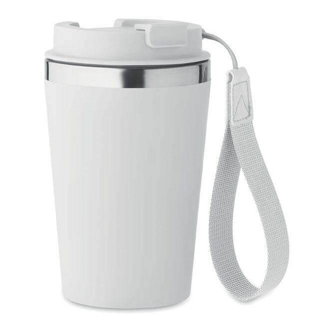 Werbeartikel Doppelwandiger Trinkbecher 350 ml – weiss – mit Logo bedruckt