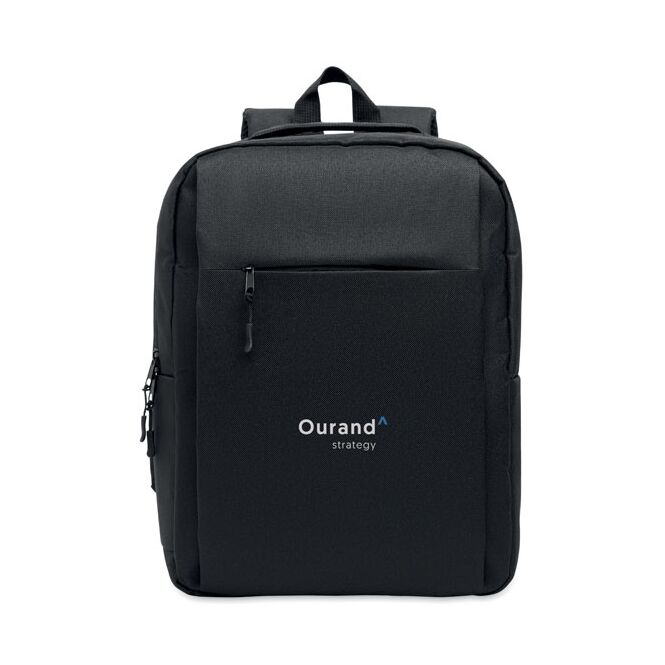 Mitarbeitergeschenk Laptop-Rucksack 15 Zoll – schwarz – nachhaltig mit Logo bedruckt für das Homeoffice und die mobile Büroausstattung
