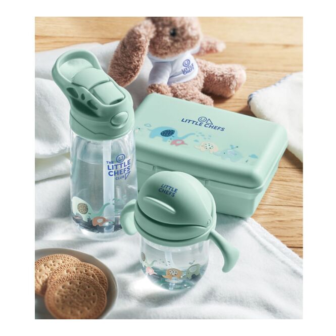 Mitarbeitergeschenk Trinklernbecher Tritan – grün – mit Logo bedruckt 250ml auslaufsicherer Becher für Firmenevents