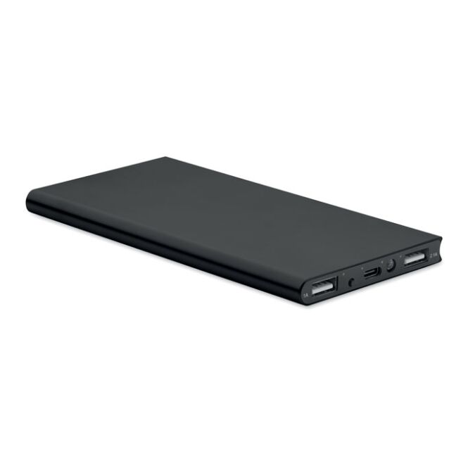 Kundengeschenk Powerbank 8000 mAh – schwarz – lasergraviert 8000 mAh USB-C nachhaltig aus recyceltem Aluminium für das Mitarbeiter-Onboarding
