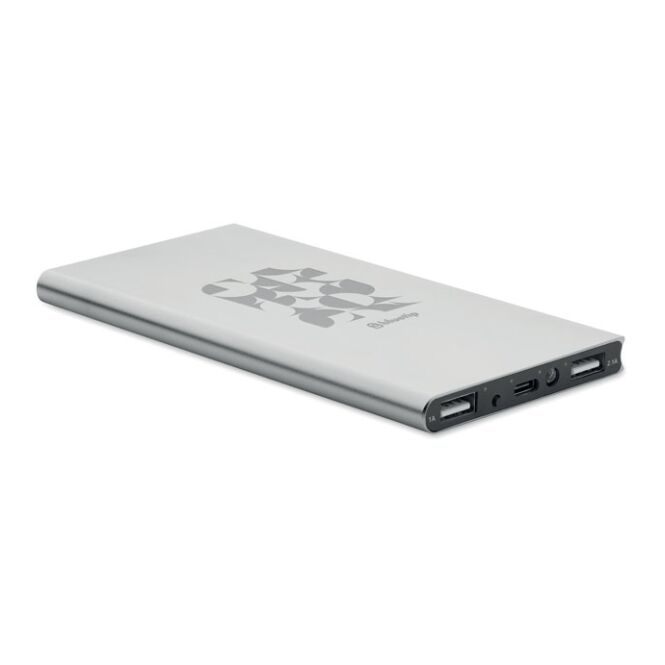 Premium-Werbeartikel Powerbank 8000 mAh aus recyceltem Aluminium – transparent grau – mit Gravur, 8000 mAh, USB-C, für das Homeoffice