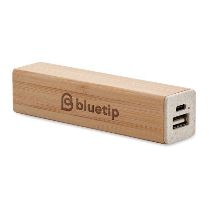 Premium-Werbeartikel Powerbank 2200 mAh – holzfarben – nachhaltig mit Logo bedruckt, 2200 mAh Kapazität, USB-C, für das Homeoffice
