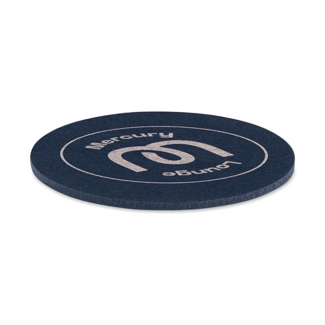 Firmengeschenk Untersetzer RPET – blau – mit Logodruck aus 100% rPET-Filz für nachhaltiges Office-Zubehör für grünes Firmenimage