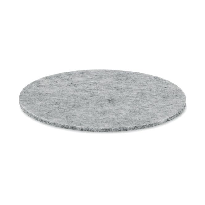 Kundengeschenk Untersetzer RPET – grau – mit Logodruck 100% rPET-Filz, rundes nachhaltiges Wohnaccessoire für CSR-Promotions