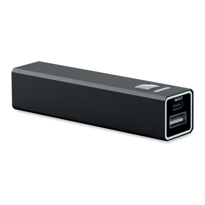 Kundengeschenk Powerbank aus recyceltem Aluminium – schwarz – mit Gravur 2600 mAh USB-C für das Mitarbeiter-Onboarding Öko-Tech