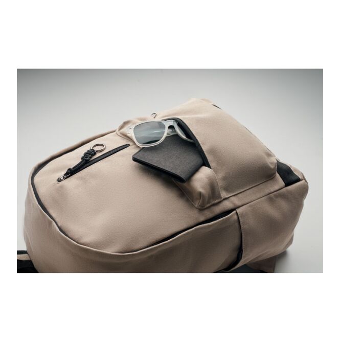 Kundengeschenk 15 Zoll Laptop-Rucksack Seil – schwarz – mit Logo bedruckt nachhaltig aus recycelter Baumwolle für das Homeoffice