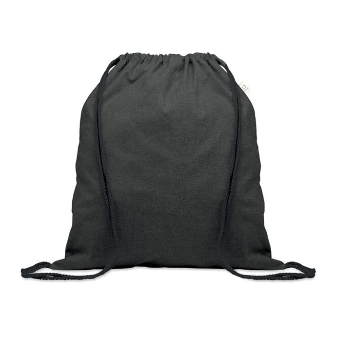 Werbeartikel Tragetasche recycelt – schwarz – mit Logodruck 70% Baumwolle 30% rPET 140g/qm nachhaltige Textil-Werbemittel CSR-Promo