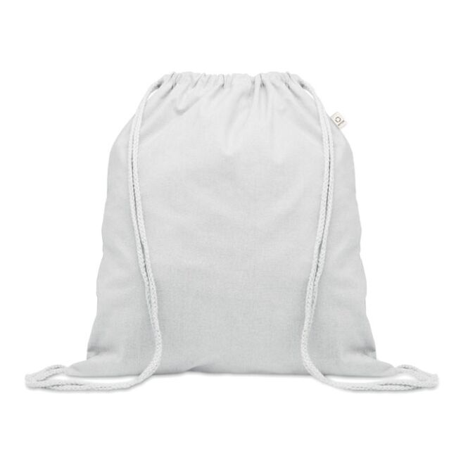 Werbeartikel Tasche recycelt – weiss – mit Logodruck 70% Pre-Consumer-Baumwolle 30% RPET 140g/m² nachhaltige Tragetasche für CSR-Promotions