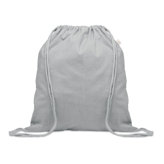Werbeartikel Tasche recycelt – grau – mit Logodruck 70% Pre-Consumer-Baumwolle 30% RPET 140g/m² nachhaltige Tragetasche für CSR