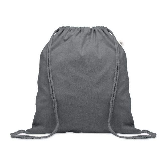 Werbeartikel Tragetasche Recycelter Beutel – dunkelgrau – mit Logodruck 70% Pre-Consumer-Baumwolle 30% rPET 140g/m² nachhaltige Promotion