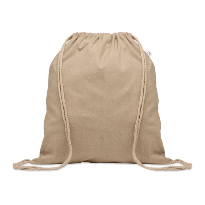 Werbeartikel Tasche recycelt – khaki – mit Logodruck 70% Pre-Consumer-Baumwolle 30% RPET 140 g/m² nachhaltige Textillösung für CSR