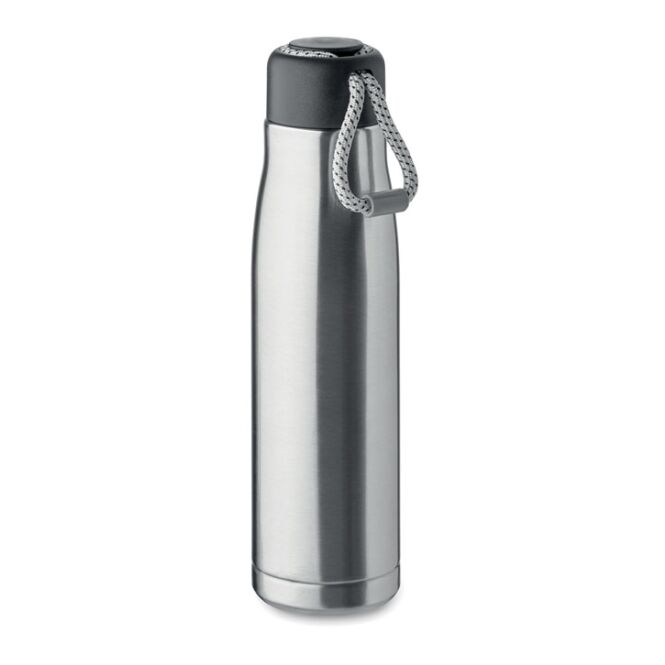 Kundengeschenk Trinkflasche 500ml – mattsilber – mit Logodruck, 90% recycelter Edelstahl, auslaufsicher, nachhaltige Mehrwegflasche