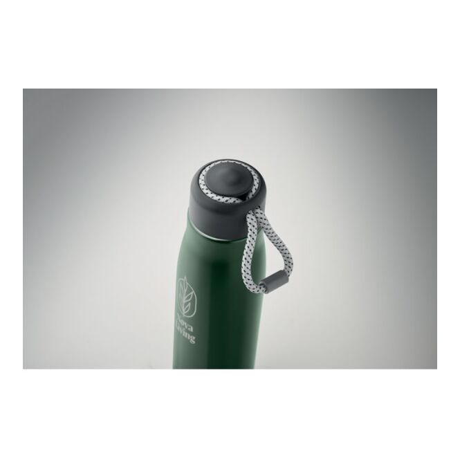Firmengeschenk Trinkflasche 500ml – dunkelgrün – mit Logo bedruckt 90% recycelter Edelstahl auslaufsicher nachhaltige Mehrwegflasche