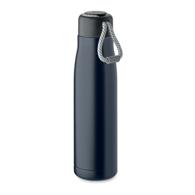 Firmengeschenk Trinkflasche 500ml – marineblau – mit Logodruck 90% recycelter Edelstahl auslaufsicher nachhaltige Mehrwegflasche für CSR