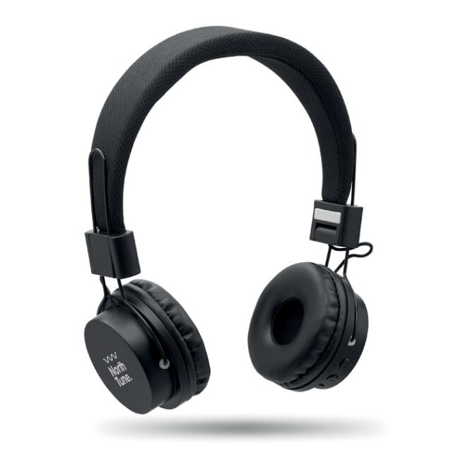 Kundengeschenk Bluetooth Kopfhörer 5.3 – schwarz – mit Logo bedruckt 9h Akku Freisprechfunktion für das Mitarbeiter-Onboarding