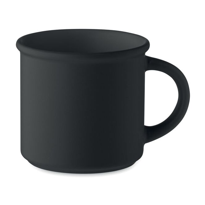 Firmengeschenk Kaffeebecher Vintage – schwarz – mit Logodruck 300 ml für die Büroküche